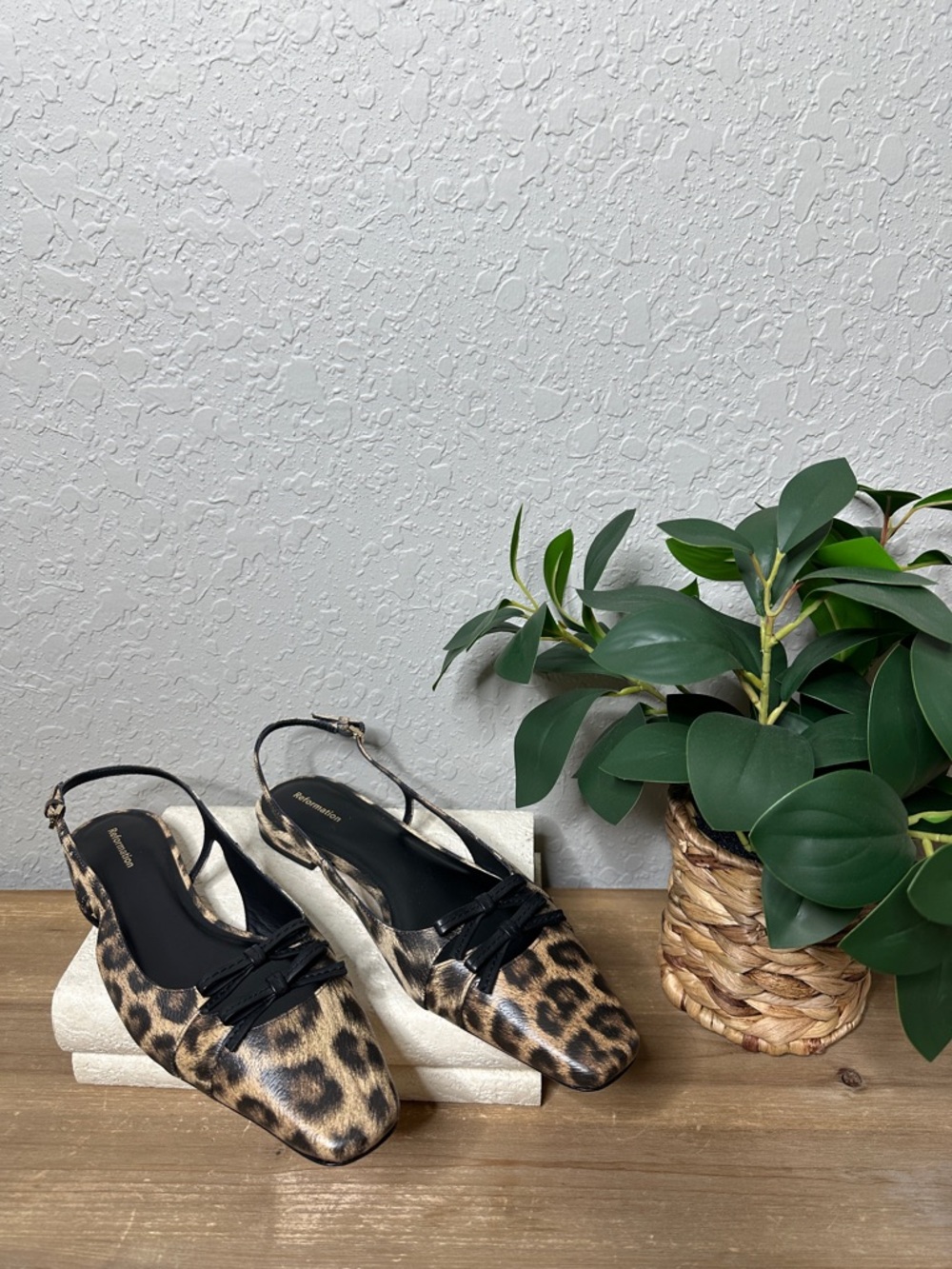 Reformation square toe, black and tan leopard print sling back flats NWOT SZ 8.5 - Picture 7 of 15